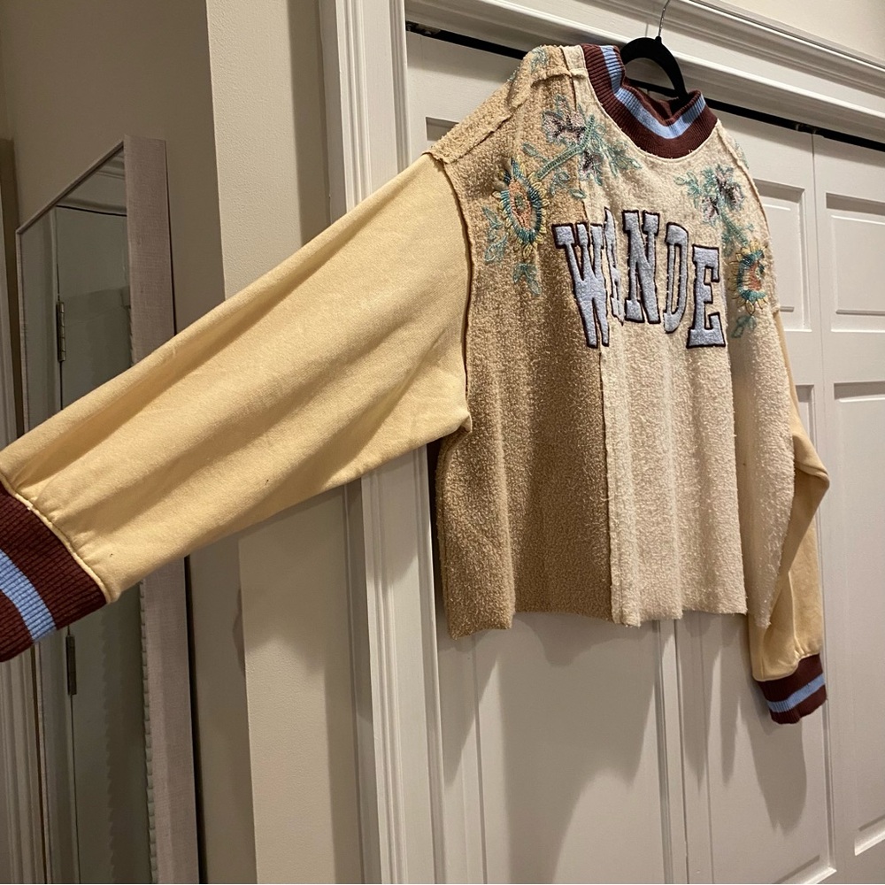 Free People Bali Day Dreams Wander Beaded Patchwork Crew Pullover Sweatshirt | M - Picture 6 of 9